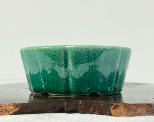 Chinese Yixing Bonsai Pot | Lotus Crackled / Inked Green Glaze – 11 cm