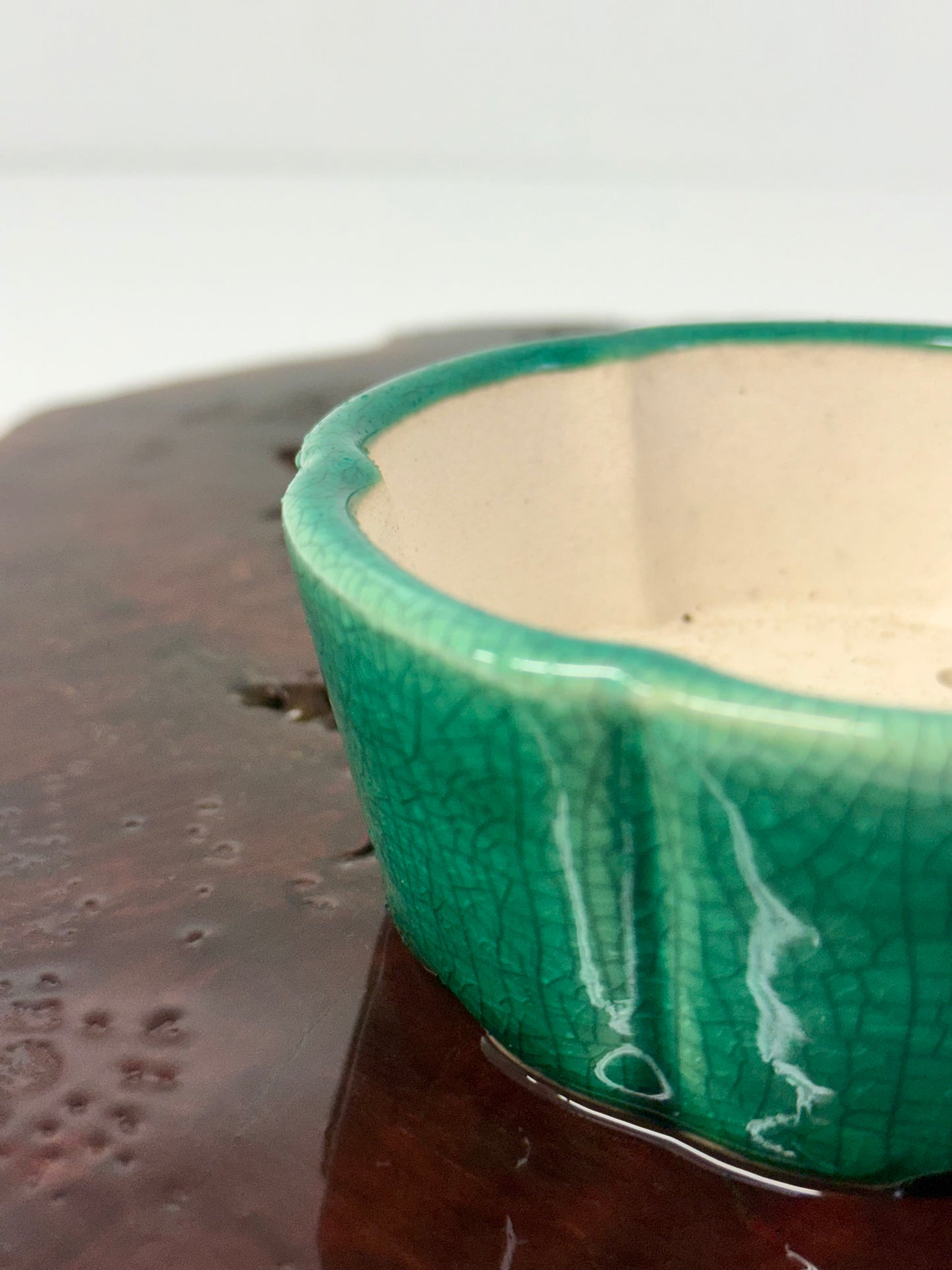 Chinese Yixing Bonsai Pot | Lotus Crackled / Inked Green Glaze – 11 cm