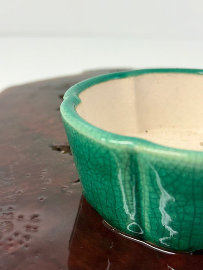 Chinese Yixing Bonsai Pot | Lotus Crackled / Inked Green Glaze – 11 cm