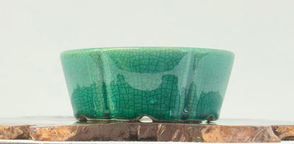Chinese Yixing Bonsai Pot | Lotus Crackled / Inked Green Glaze – 11 cm