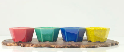 Chinese Yixing Bonsai 4 Pot Set | Mixed Glazes – 7 cm