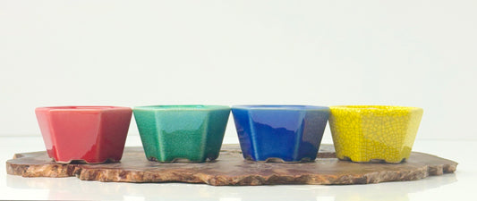 Chinese Yixing Bonsai 4 Pot Set | Mixed Glazes – 7 cm