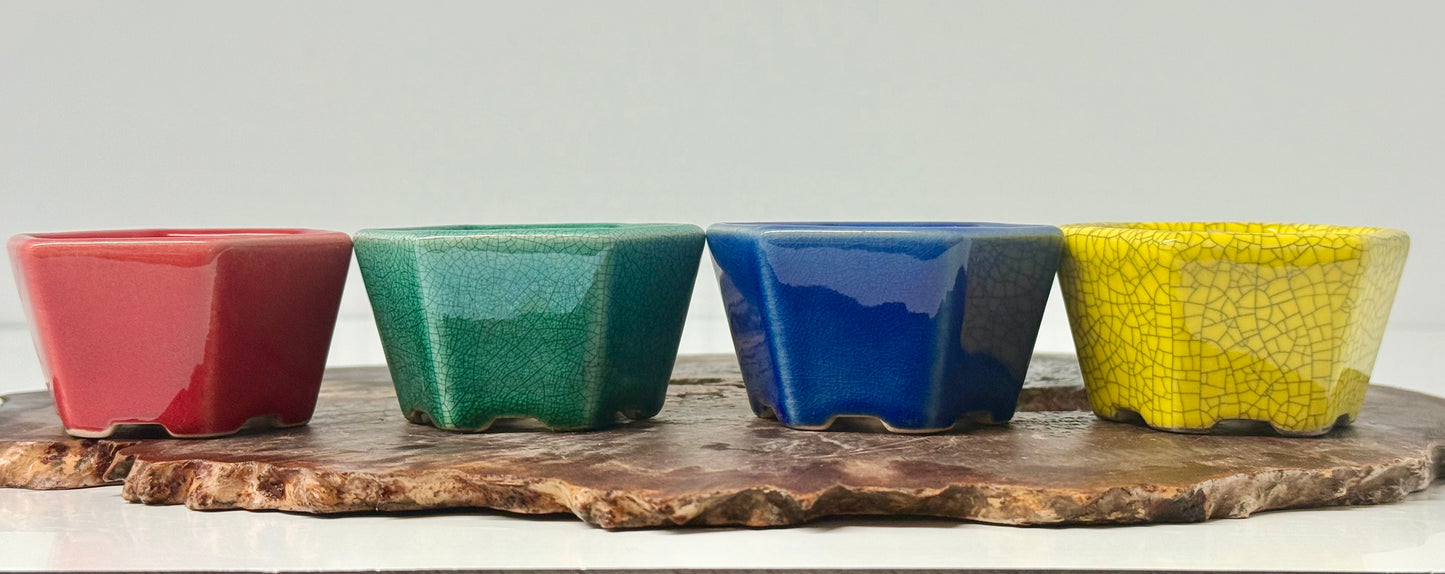 Chinese Yixing Bonsai 4 Pot Set | Mixed Glazes – 7 cm