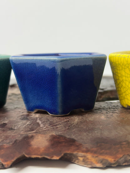 Chinese Yixing Bonsai 4 Pot Set | Mixed Glazes – 7 cm