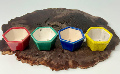 Chinese Yixing Bonsai 4 Pot Set | Mixed Glazes – 7 cm