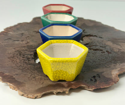Chinese Yixing Bonsai 4 Pot Set | Mixed Glazes – 7 cm