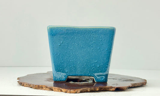 Chinese Yixing Bonsai Pot | Square Blue Glaze – 13.5 cm