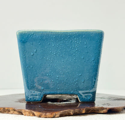 Chinese Yixing Bonsai Pot | Square Blue Glaze – 13.5 cm