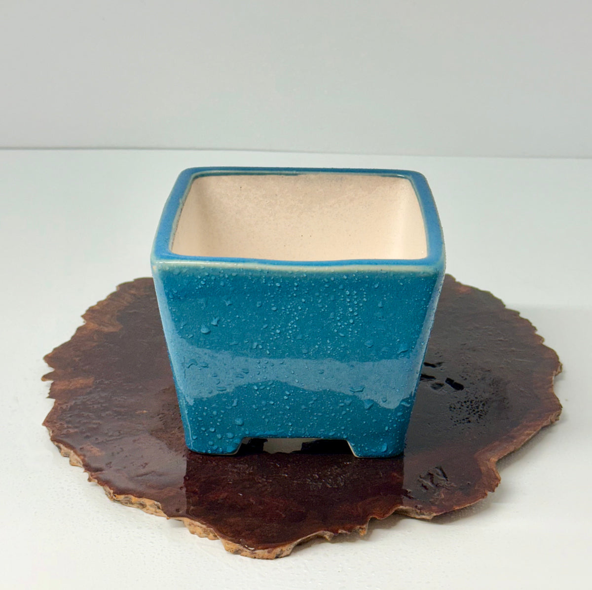 Chinese Yixing Bonsai Pot | Square Blue Glaze – 13.5 cm