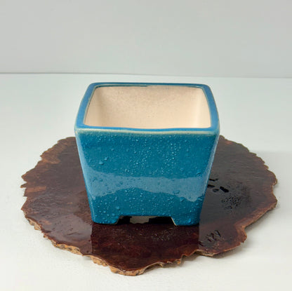 Chinese Yixing Bonsai Pot | Square Blue Glaze – 13.5 cm