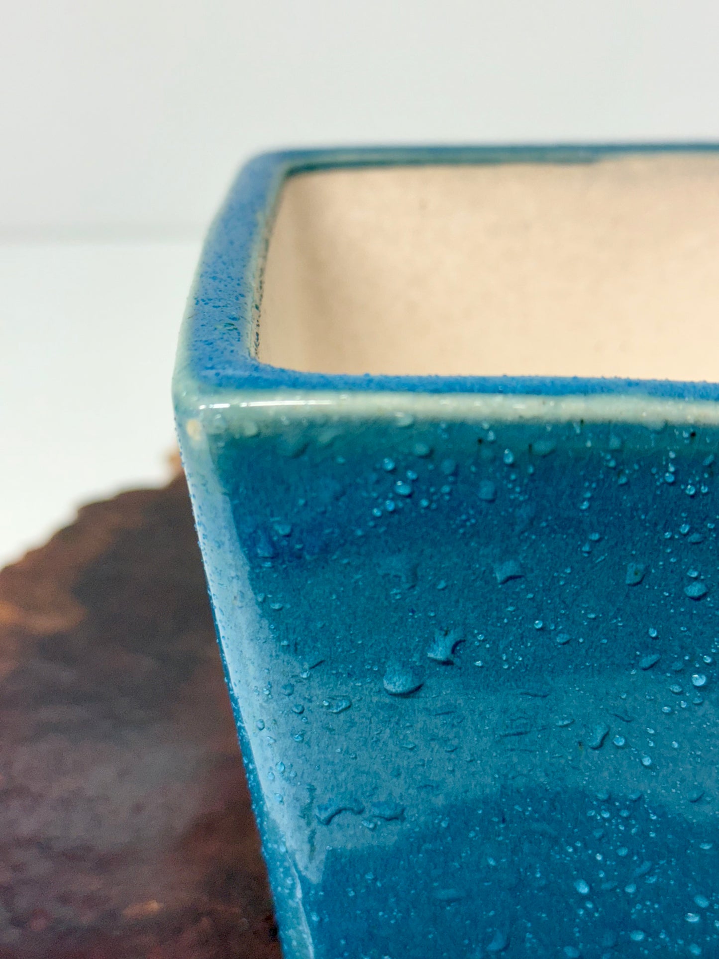 Chinese Yixing Bonsai Pot | Square Blue Glaze – 13.5 cm