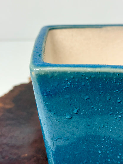 Chinese Yixing Bonsai Pot | Square Blue Glaze – 13.5 cm