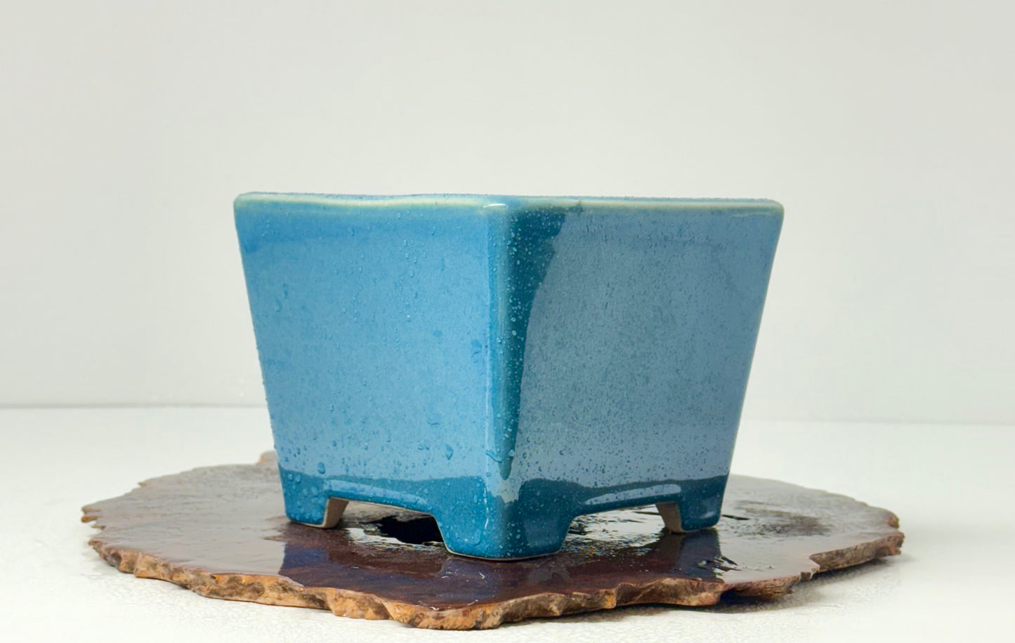 Chinese Yixing Bonsai Pot | Square Blue Glaze – 13.5 cm