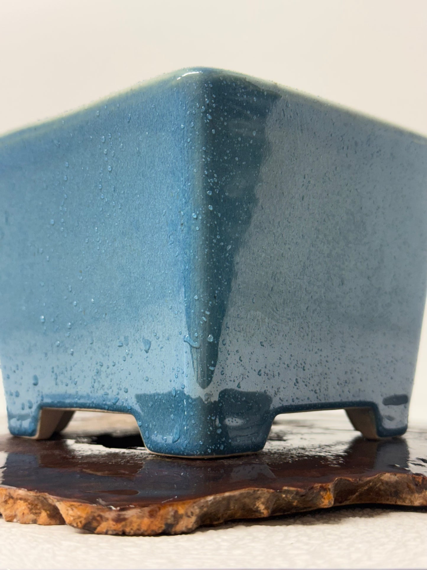 Chinese Yixing Bonsai Pot | Square Blue Glaze – 13.5 cm