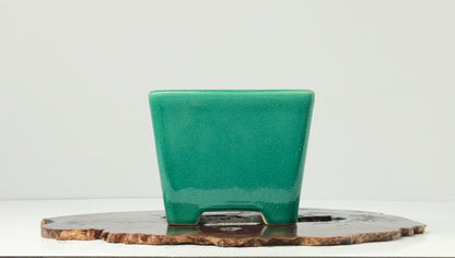 Chinese Yixing Bonsai Pot | Square Green Glaze – 13.5 cm