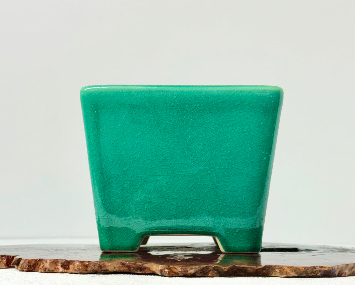 Chinese Yixing Bonsai Pot | Square Green Glaze – 13.5 cm