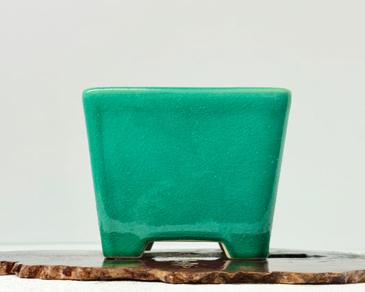 Chinese Yixing Bonsai Pot | Square Green Glaze – 13.5 cm
