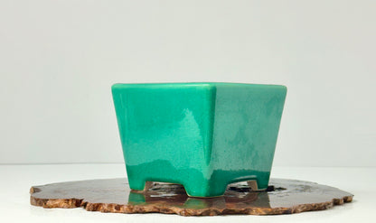 Chinese Yixing Bonsai Pot | Square Green Glaze – 13.5 cm