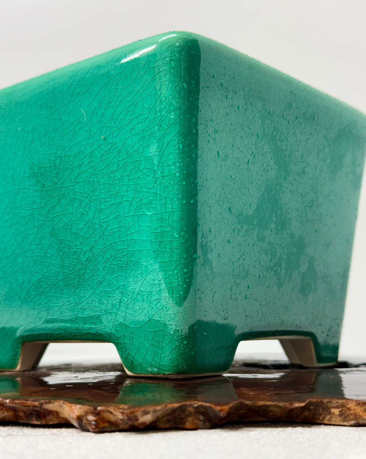 Chinese Yixing Bonsai Pot | Square Green Glaze – 13.5 cm