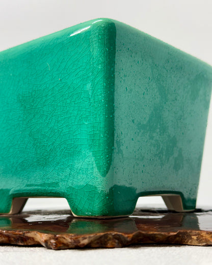 Chinese Yixing Bonsai Pot | Square Green Glaze – 13.5 cm