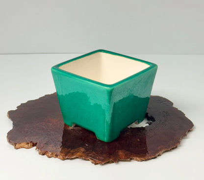 Chinese Yixing Bonsai Pot | Square Green Glaze – 13.5 cm