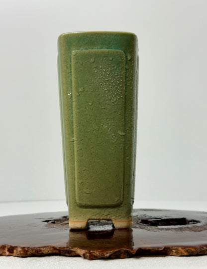Chinese Yixing Bonsai Pot | Tall Square Cascade Green Glaze – 8.5cm