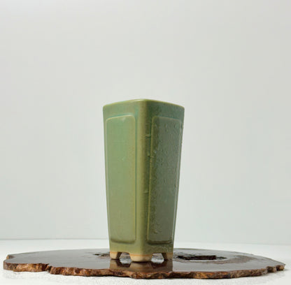 Chinese Yixing Bonsai Pot | Tall Square Cascade Green Glaze – 8.5cm