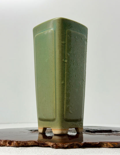 Chinese Yixing Bonsai Pot | Tall Square Cascade Green Glaze – 8.5cm