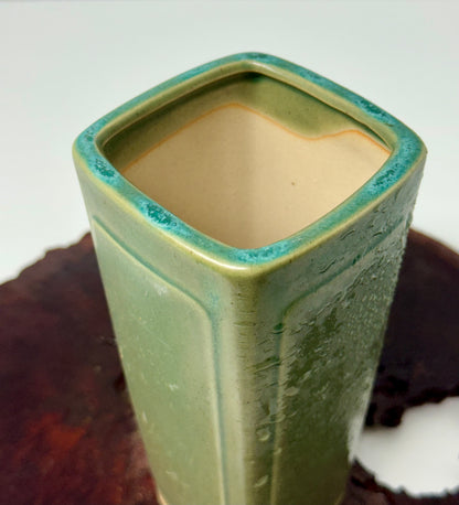 Chinese Yixing Bonsai Pot | Tall Square Cascade Green Glaze – 8.5cm